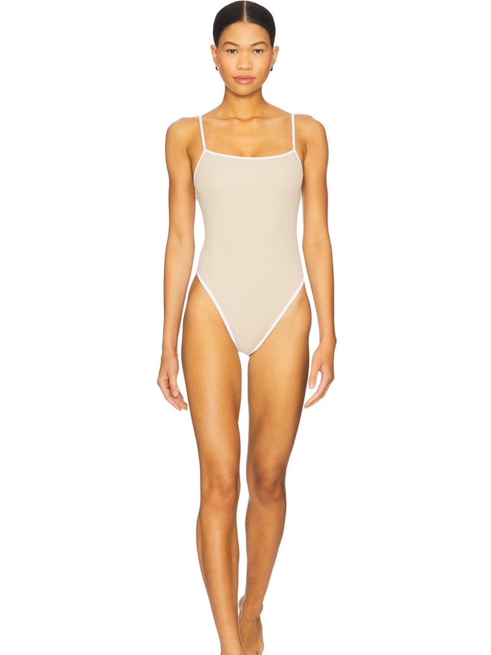 L'Academie Beige One-Piece Swimsuit with White Trim